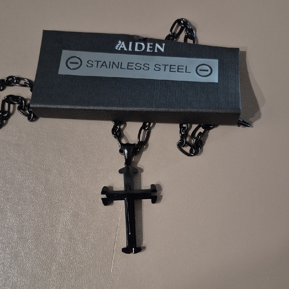 Aiden Black‎ Stainless Steel Cross Necklace